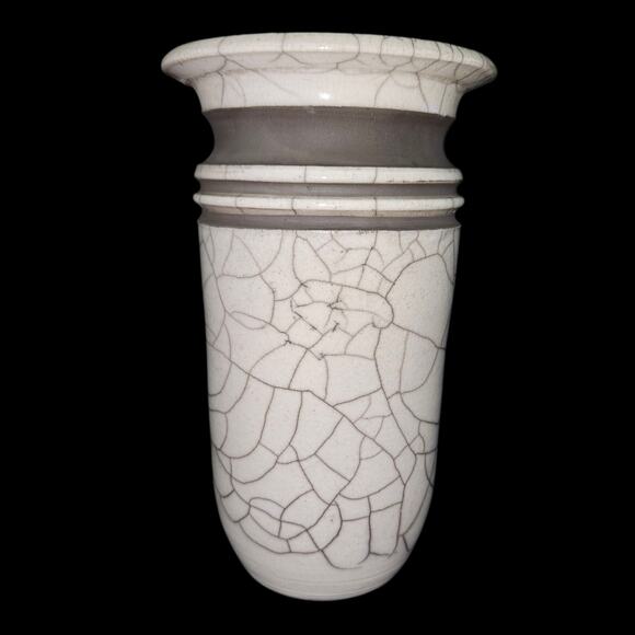Vintage Studio Pottery Vase Signed Crackle Glaze 8.5" Tall Modernist White Gray - Picture 2 of 7